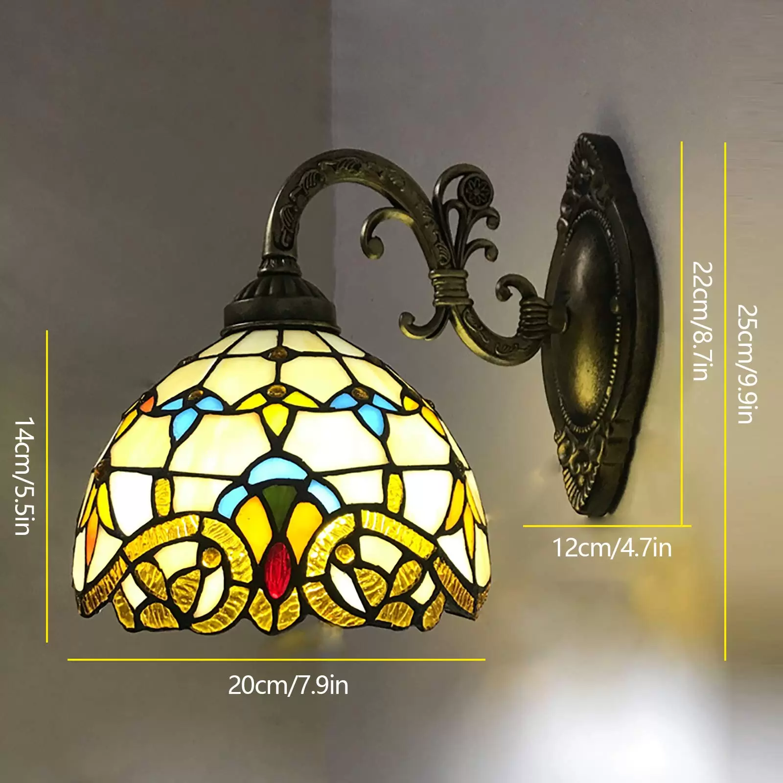 Tiffany Wandleuchte E27 Retro Glasmalerei Lampenschirm Landhausstil Flurlampe