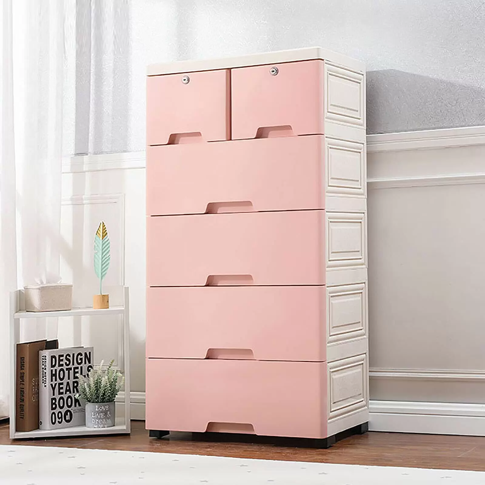 Kommode, Aufbewahrung Schrank mit 6 Schubladen und 4 Räder Standschrank Beistellschrank Schubladenkommode