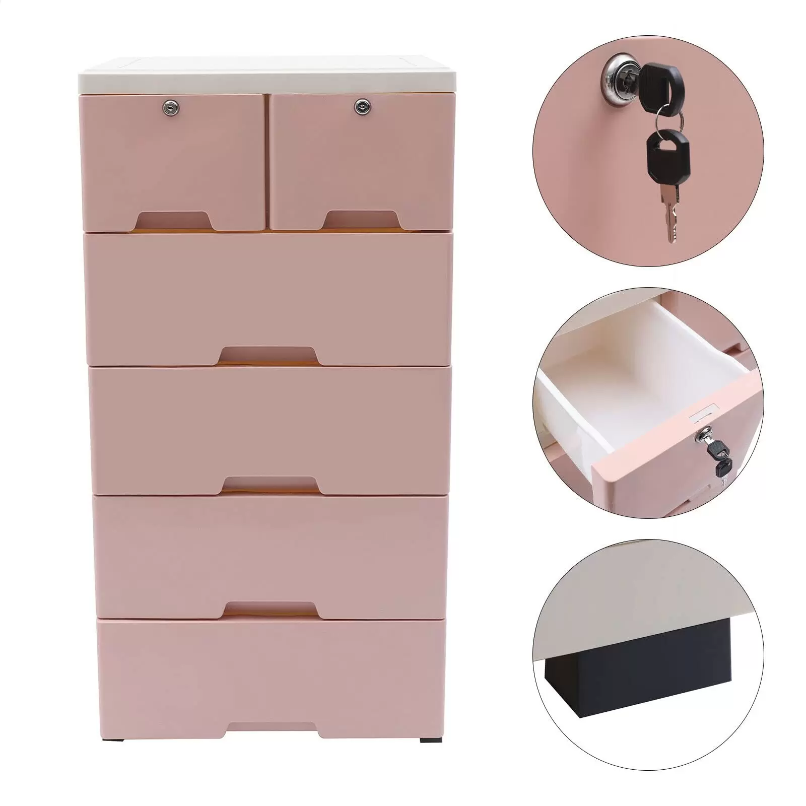 Kommode, Aufbewahrung Schrank mit 6 Schubladen und 4 Räder Standschrank Beistellschrank Schubladenkommode