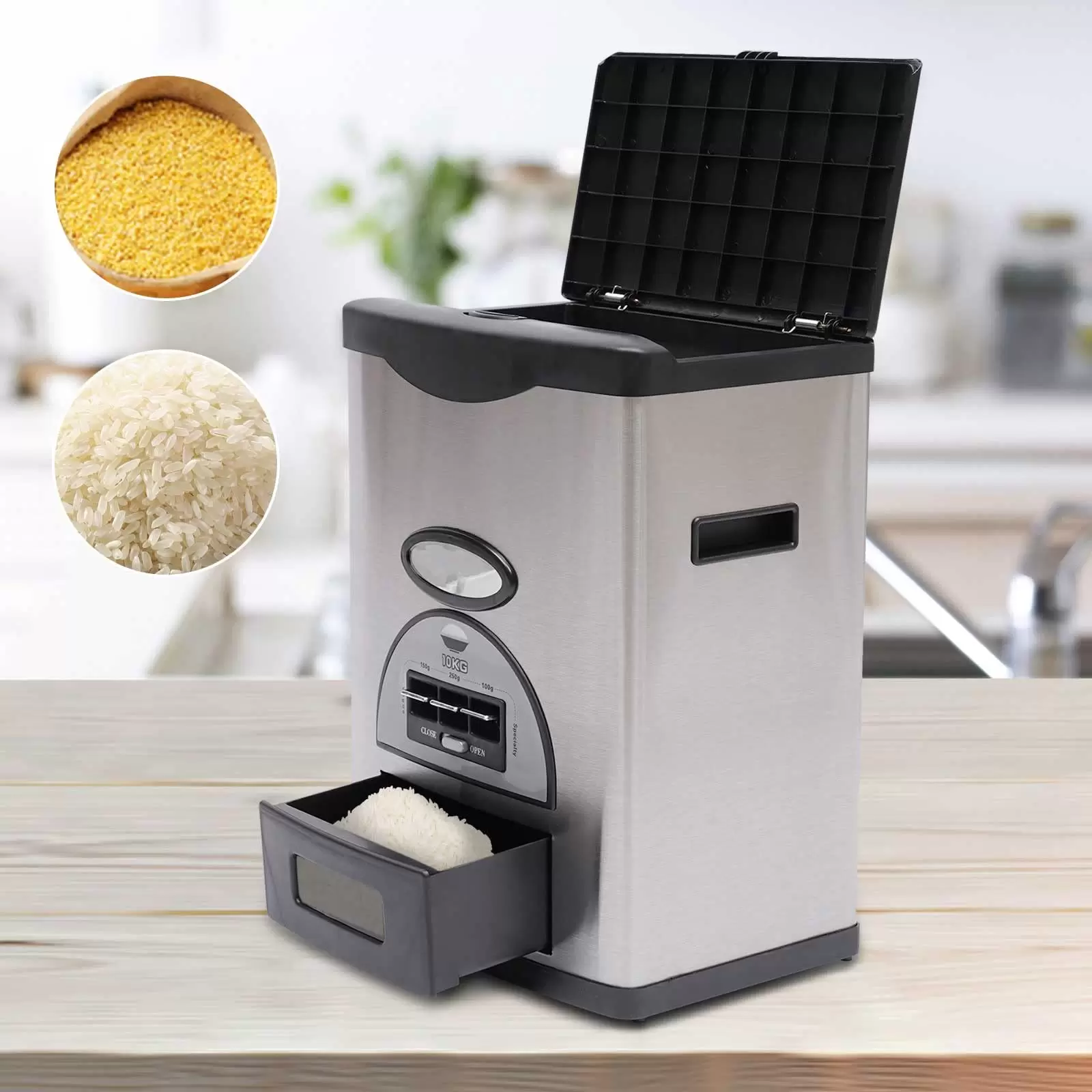 Automatische Reisspender Aufbewahrungsbehälter Edelstahl Reisspender Küche Trockenen Lebensmittel Spender 10kg/22lb
