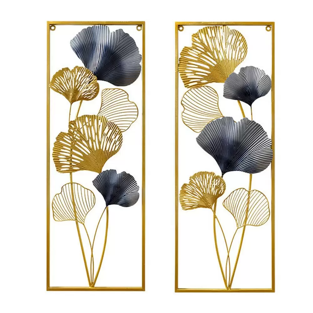 85×31cm 3D Wanddeko Ginkgoblätter Metall Wohnzimmer Dekoration Hanging Decor Goldfarben