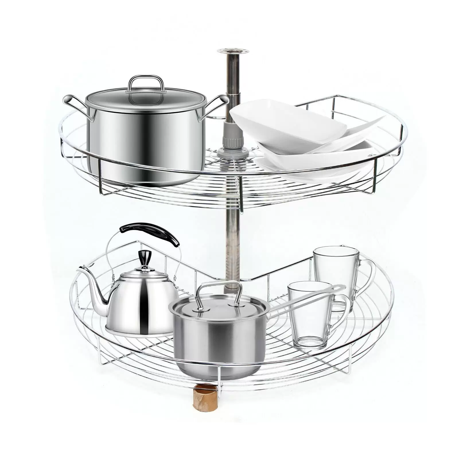 Küchenregal 270 ° Eckdesign Ecke Lagerregal Schrank 2-Stufiges Höhenverstellbares Ausziehbares Aufbewahrung Ablagen für Vorratsräumen Gastronomien Küchen