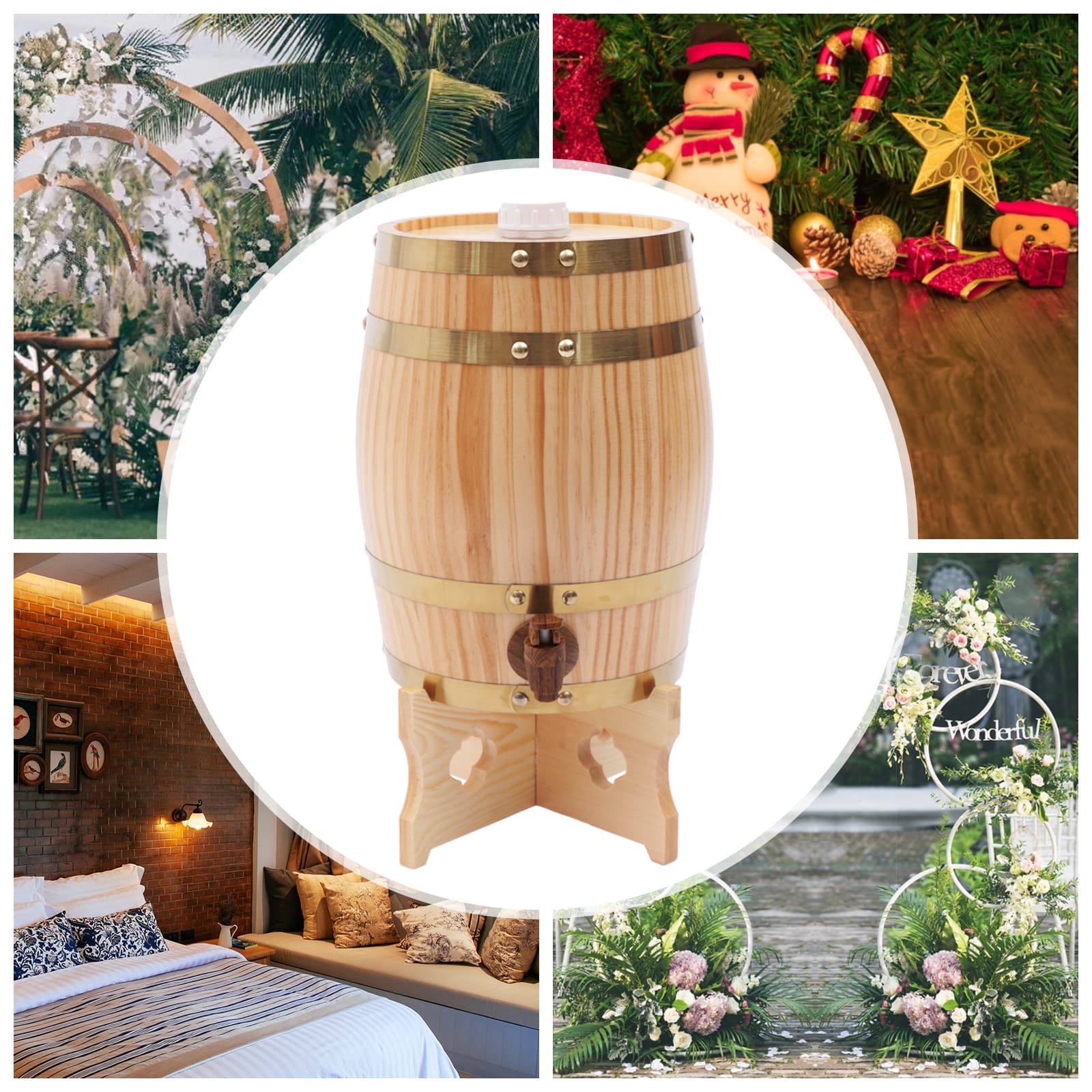 Produktbild von Whiskyfass Weinfass 3L Oder 5L – Eichenholzfass Mit Zapfhahn Und Standfuß, Für Wein & Whisky, Dekorativ & Aromaverbessernd (5L)