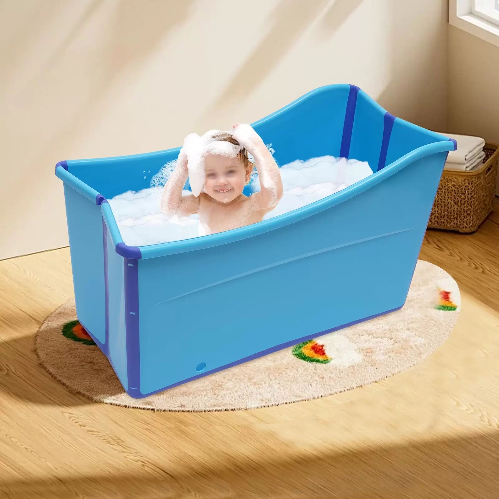 Faltbare Badewanne Erwachsene, Klappbadewanne Erwachsene 39,37 Zoll Mobile Tragbares Faltbadeimer Set