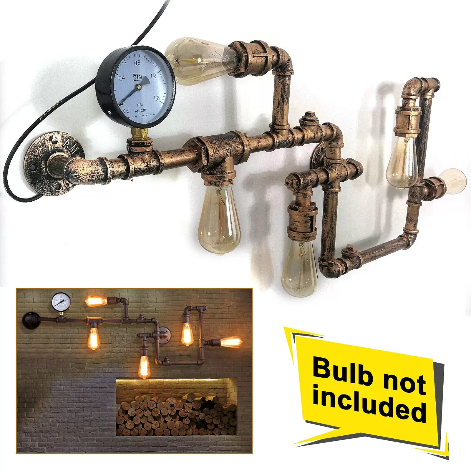 Wasserrohrform Metall Industrielle Kreative Wandleuchten 5 Glühbirnen Industrielampe Wand Lampe 220V