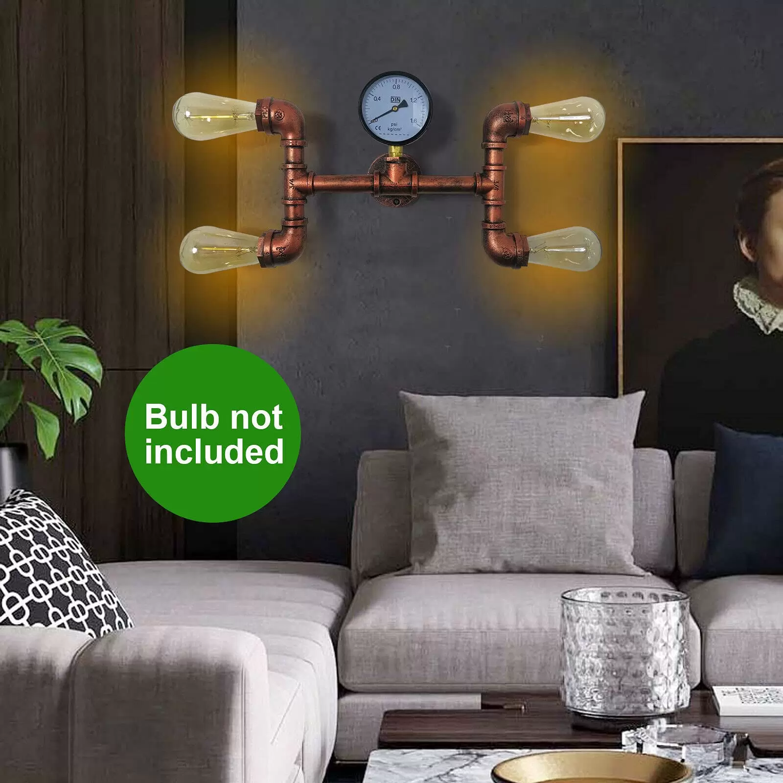 4 Kopf Antiquität Retro Rostig Wandleuchte Eisenrohr Wasserrohr Wandlampe 220V