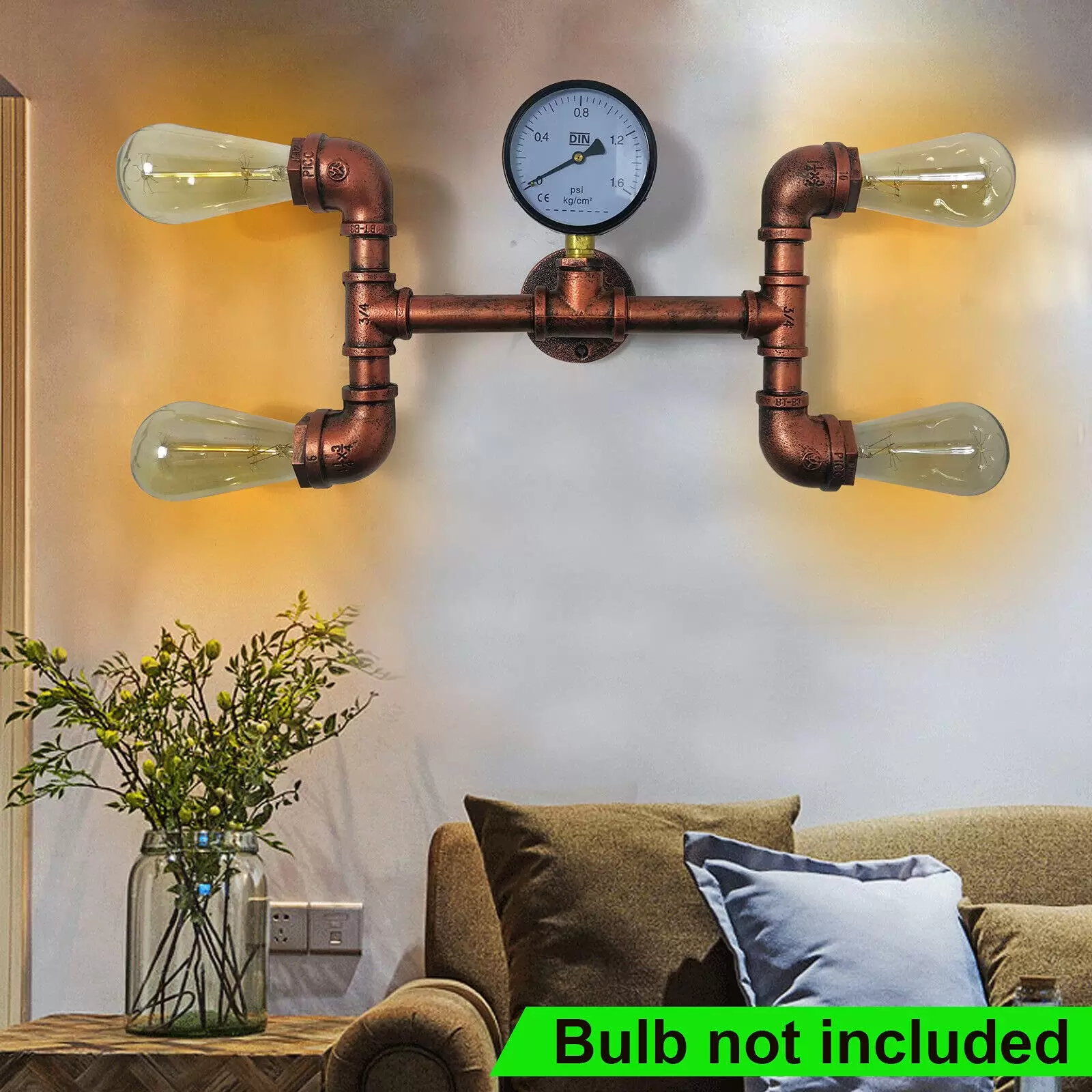 4 Kopf Antiquität Retro Rostig Wandleuchte Eisenrohr Wasserrohr Wandlampe 220V