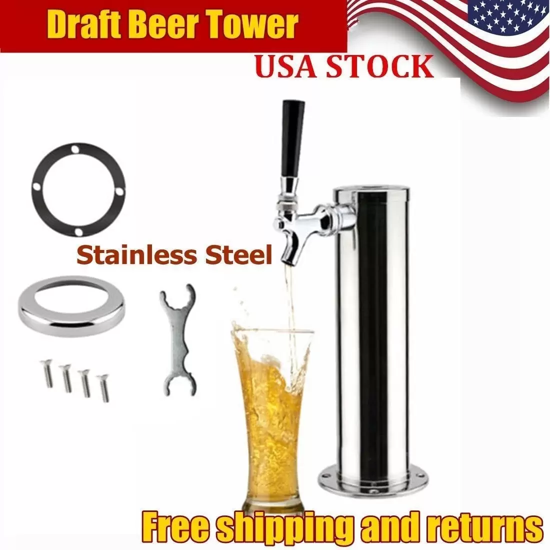 Silber Fassbierturm Draft Beer Tower Bierspender Edelstahl Homebrew Kegerator (3 Wasserhähne) Silber Fassbierturm Draft Beer Tower Bierspender Edelstahl Homebrew Kegerator (3 Wasserhähne)