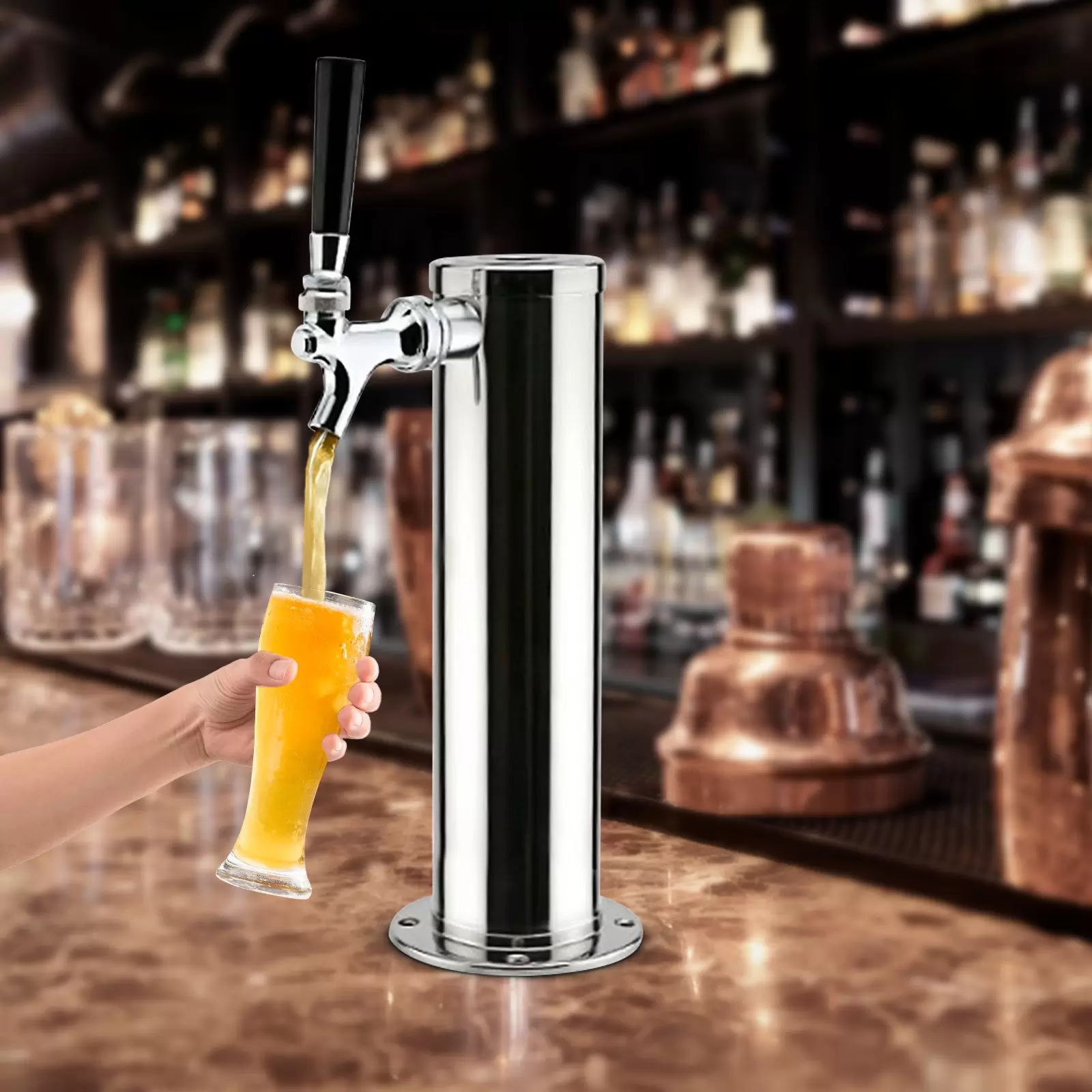 Silber Fassbierturm Draft Beer Tower Bierspender Edelstahl Homebrew Kegerator (3 Wasserhähne)