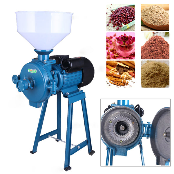 220V1500W Elektrische Futtermühle Trockengetreidemühle Reismahlmaschine Getreidemahlmaschine mit Trichter (Blue)