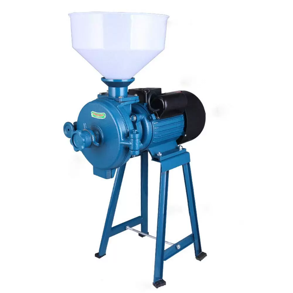 220V1500W Elektrische Futtermühle Trockengetreidemühle Reismahlmaschine Getreidemahlmaschine mit Trichter (Blue)
