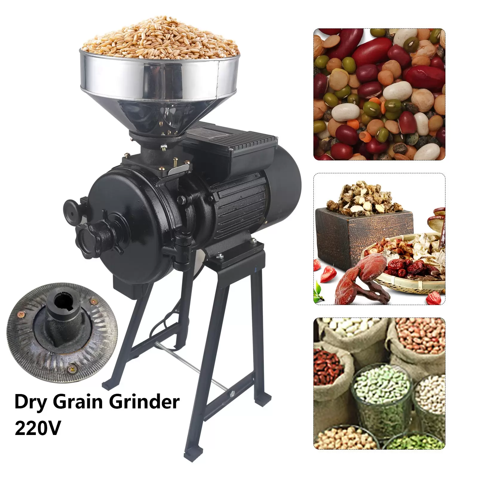 Getreidemühle Elektrisch Trockenkorn Weizenmühle Schrotmühle Kaffeemühle, 1500W, 1400R / min, Stufenlos verstellbarer Mahlgrad Getreidemühle Elektrisch Trockenkorn Weizenmühle Schrotmühle Kaffeemühle, 1500W, 1400R / min, Stufenlos verstellbarer Mahlgrad