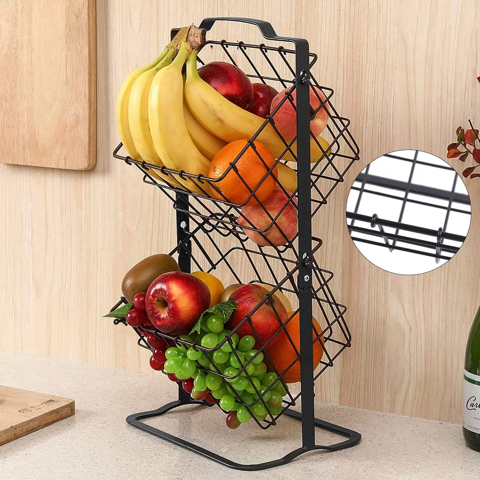 2 Hängen Körbe Obstkorb Metall Swinging Obst Gemüse Schale Korb Rack