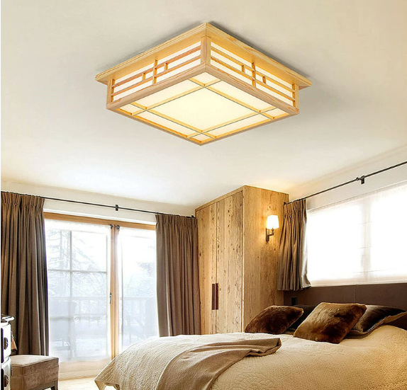 LED Deckenleuchte Massivholz Feuerbeständig Japanisch Tatami Licht(45*45cm, Nur Warmes Licht)