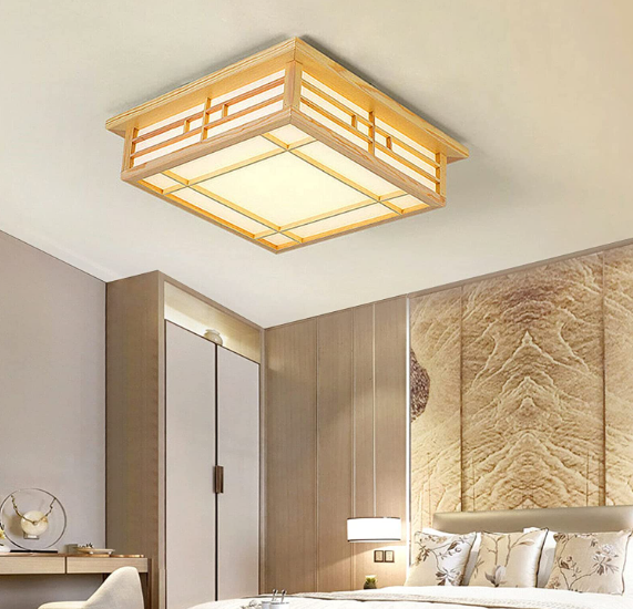 LED Deckenleuchte Massivholz Feuerbeständig Japanisch Tatami Licht(45*45cm, Nur Warmes Licht)