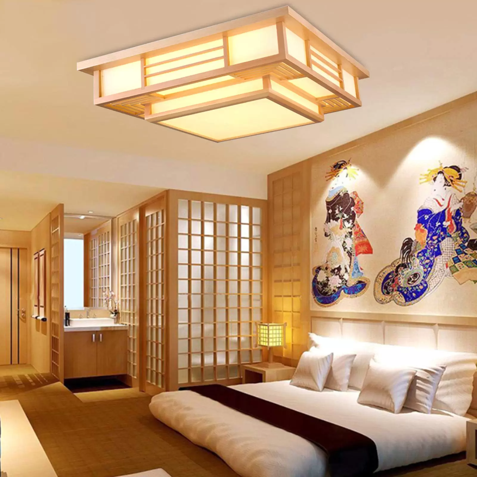 Massivholz Feuerbeständig Japanisch Tatami Licht Modern Deckenlampe PVC-Imitat-Schafsleder Massivholz Feuerbeständig Japanisch Tatami Licht Modern Deckenlampe PVC-Imitat-Schafsleder
