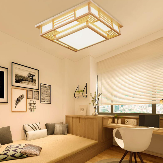 Massivholz Feuerbeständig Japanisch Tatami Licht Modern Deckenlampe PVC-Imitat-Schafsleder