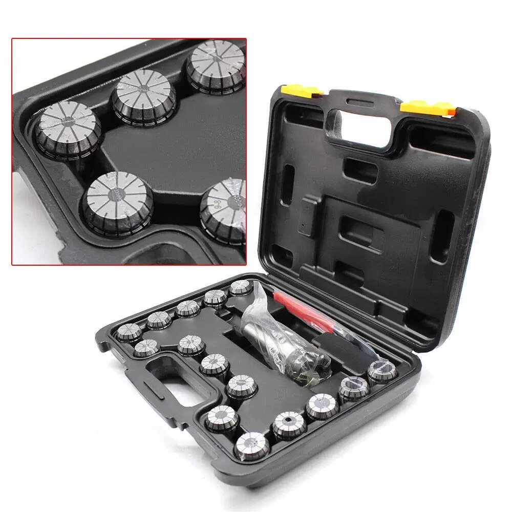 15-TLG ER32 470E Spannzangen Set mit Spannzangenfutter 2-20mm MK3 M12+ Schlüssel 15-TLG ER32 470E Spannzangen Set mit Spannzangenfutter 2-20mm MK3 M12+ Schlüssel