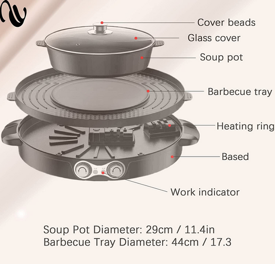 2 IN1 2200W Elektrische Hot Pots Elektro Grillpfanne Doppelte Trennung Multifunktion