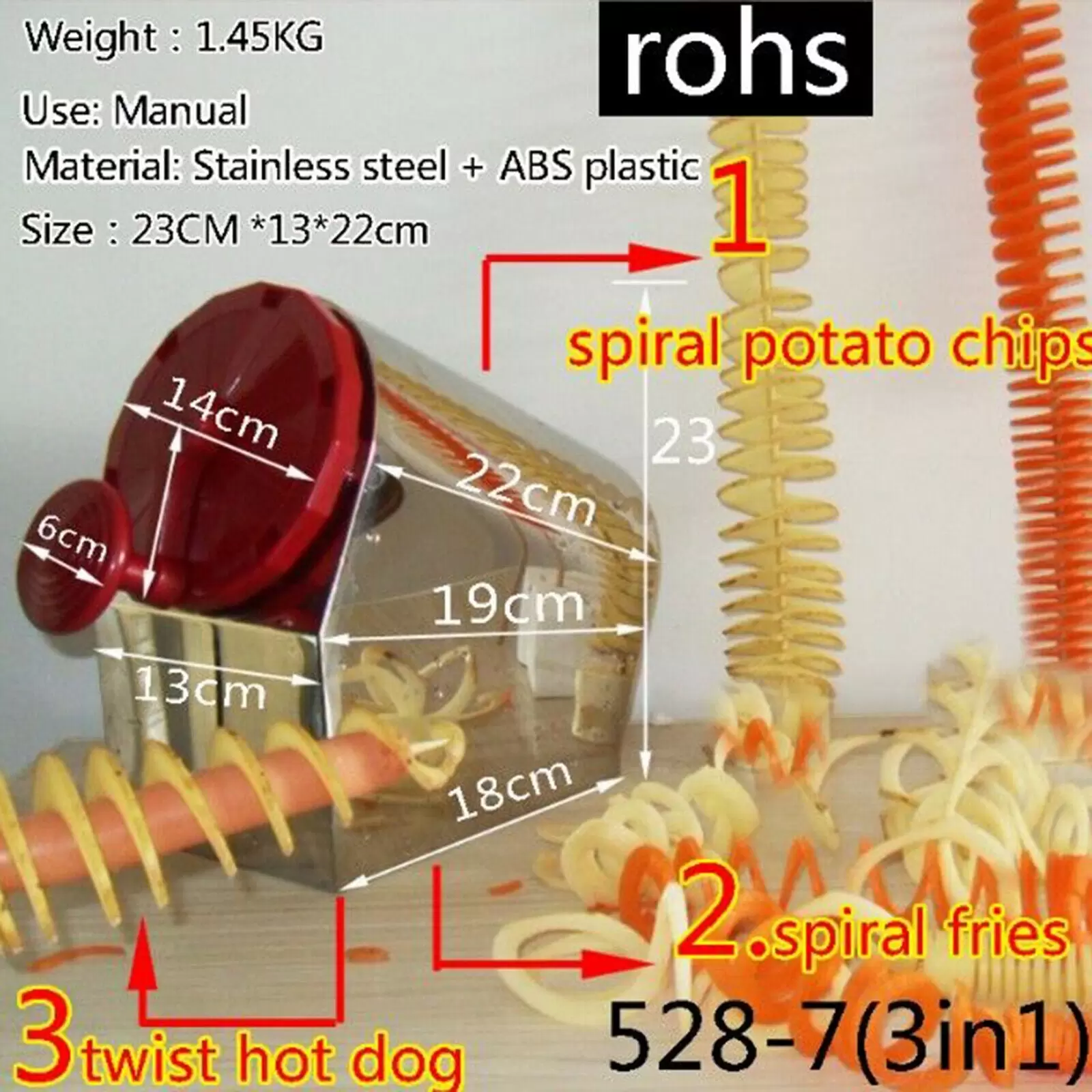 Handbetriebene Kartoffelturmmaschine Kartoffel Gemüse Spiralschneider Edelstahl Handbetriebene Kartoffelturmmaschine Kartoffel Gemüse Spiralschneider Edelstahl