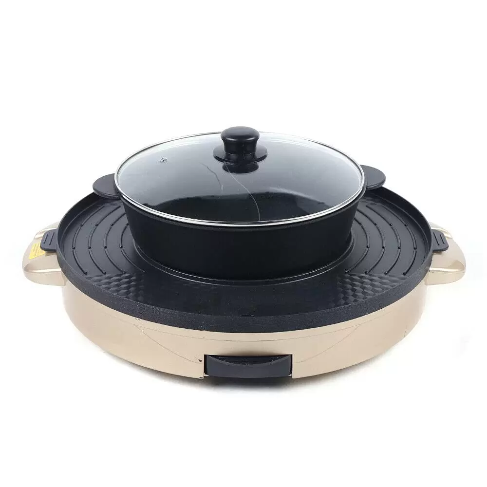 2in1 Elektrische Hot Pots+Grillpfanne Multifunktions Grillplatte Heißen Topf Antihaft Mandarinente Topf