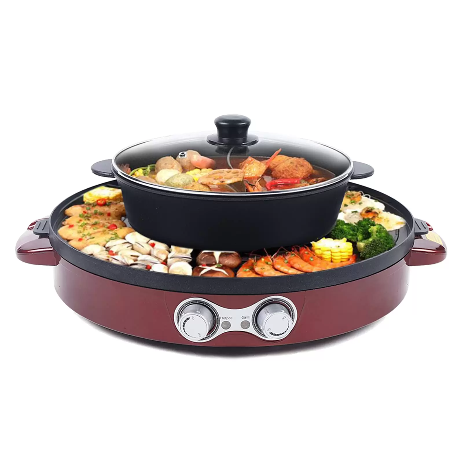 2 in 1 Elektrische Hot Pot 2200W tragbarer elektrischer Hot Pot Grill stufenloser Einstellknopf