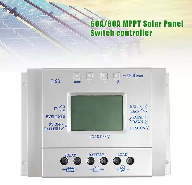 Hocheffizienter Photovoltaik-Solarladeregler 12/24V, LCD-Display, MPPT kompatibel für Generatorsteuerung(60A)
