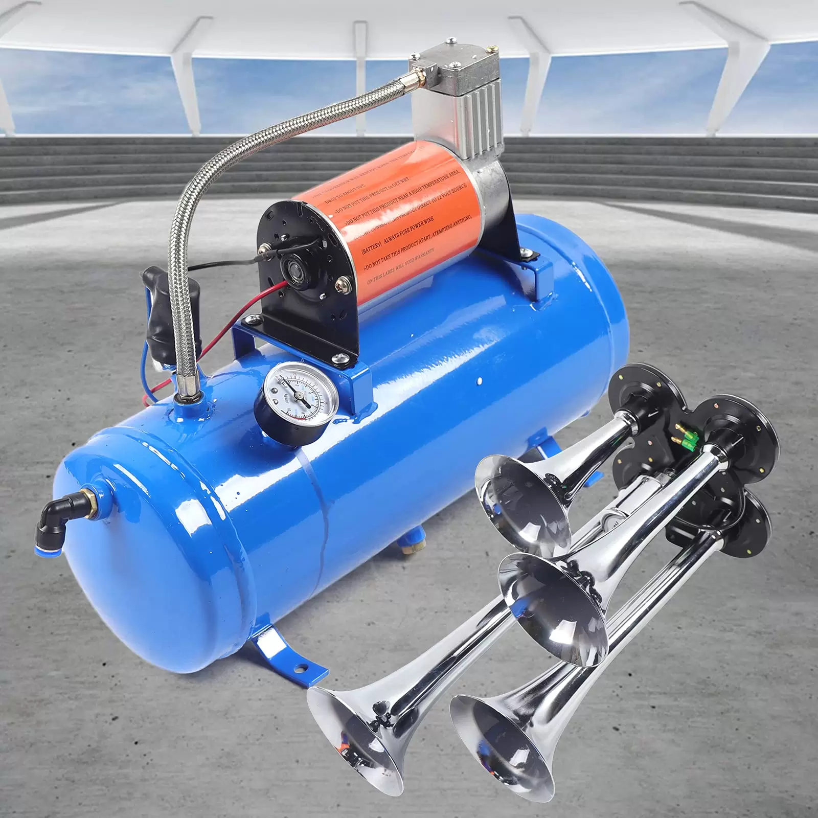 12V 6L Luftkompressor Kompressor Air Horn Kit 6 Liter mit 150 PSI  Luft Kompressor 4 Trompete