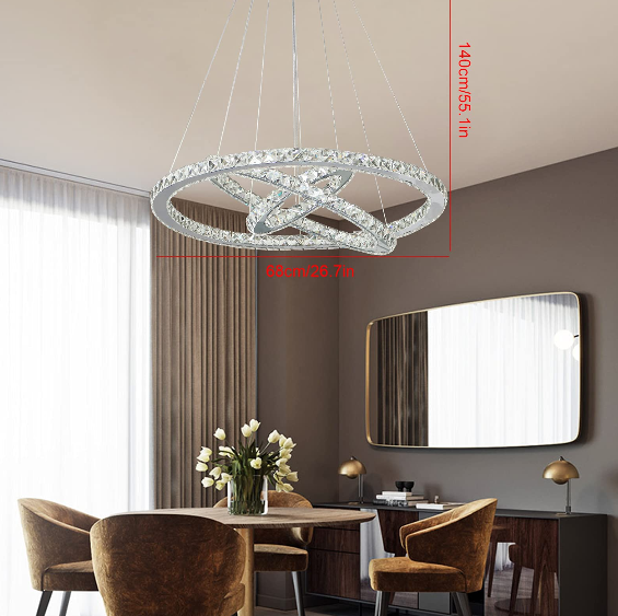 Kristall Hängelampe 3 Ringe LED Pendelleuchte Höhenverstellbar Hängelampe