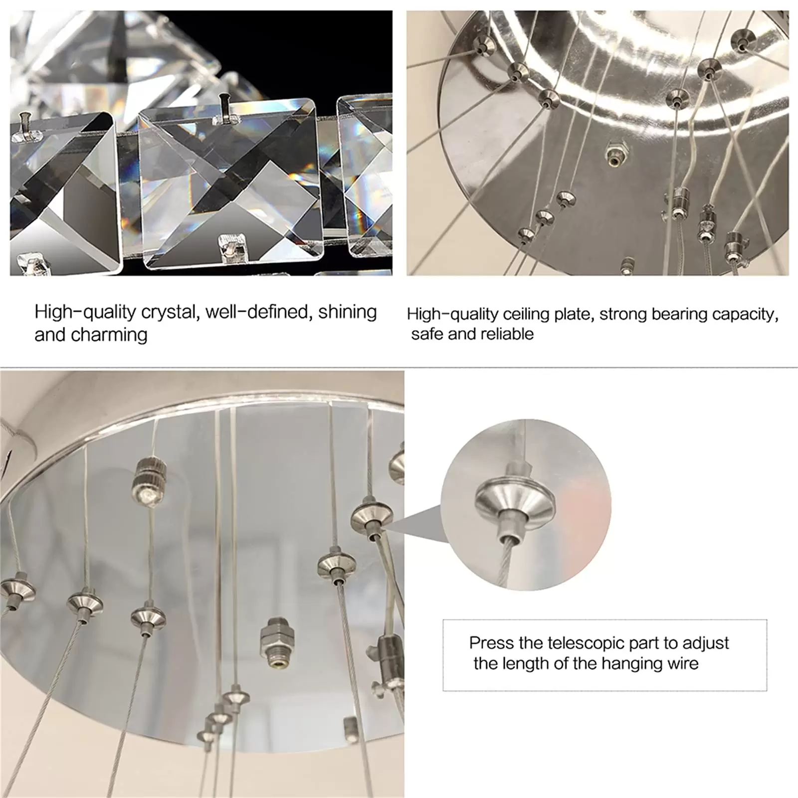 Kristall Hängelampe 3 Ringe LED Pendelleuchte Höhenverstellbar Hängelampe