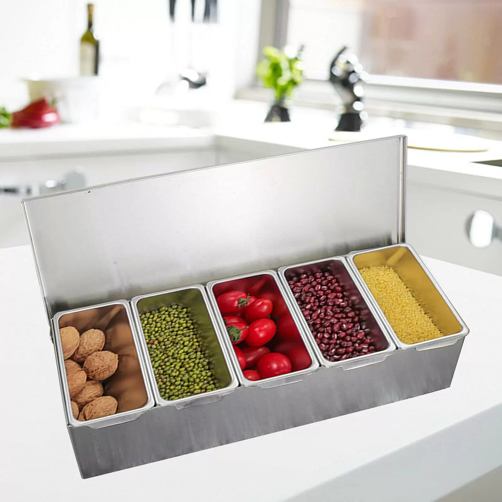 5 Stück Küche Gewürzbox Set mit Abdeckungen, Gewürzbehälter, Küchenutensilien Zutatenbehälter Edelstahl