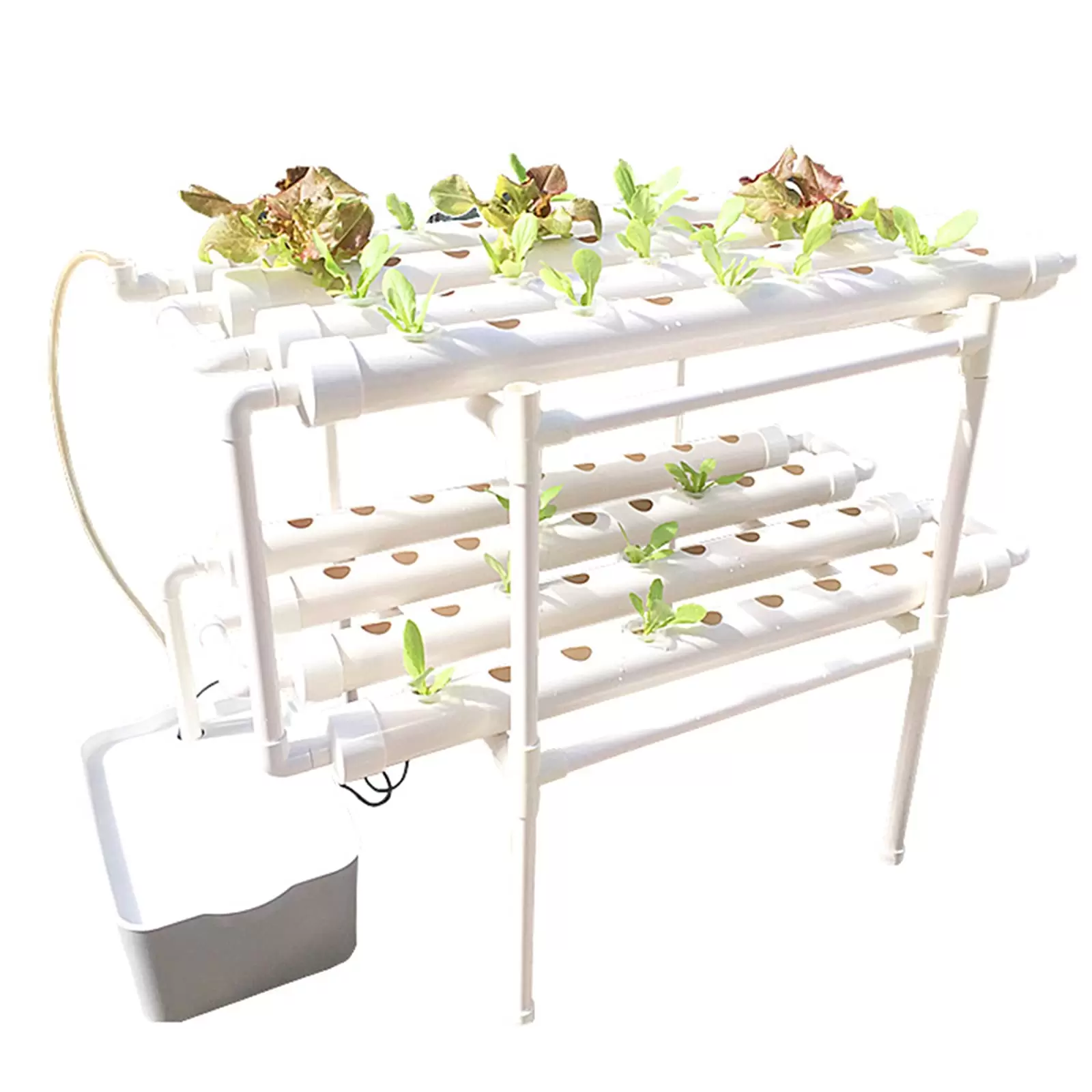 2 Schicht Hydroponische Anzuchtsets Hydroponisches PVC-Rohr Growkit mit Wasserpumpe