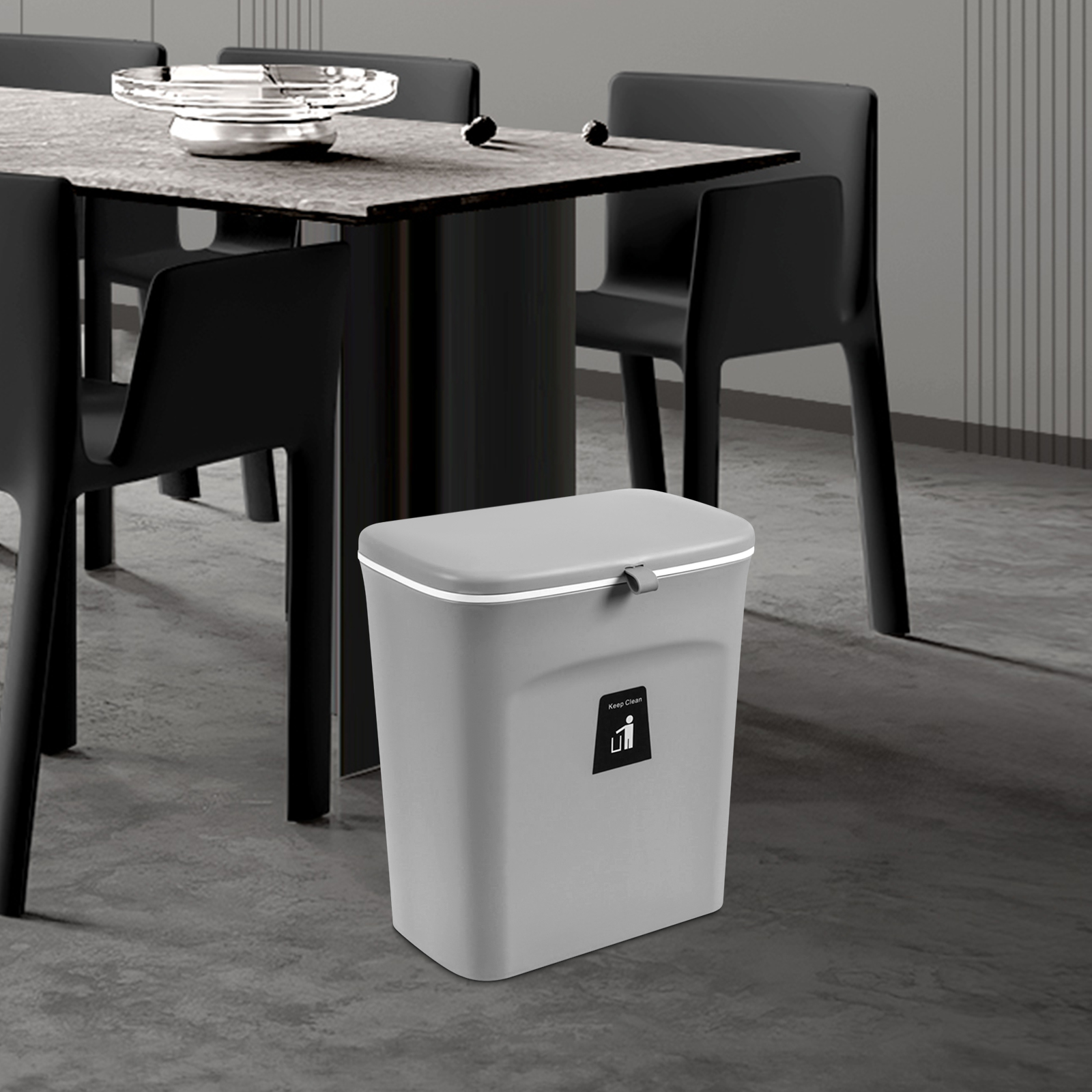 9L grijze vuilnisbak met schuifdeksel voor in de keuken, voor in de lade, de voorraadkast, de auto, de keuken, de badkamer, de slaapkamer en de woonkamer