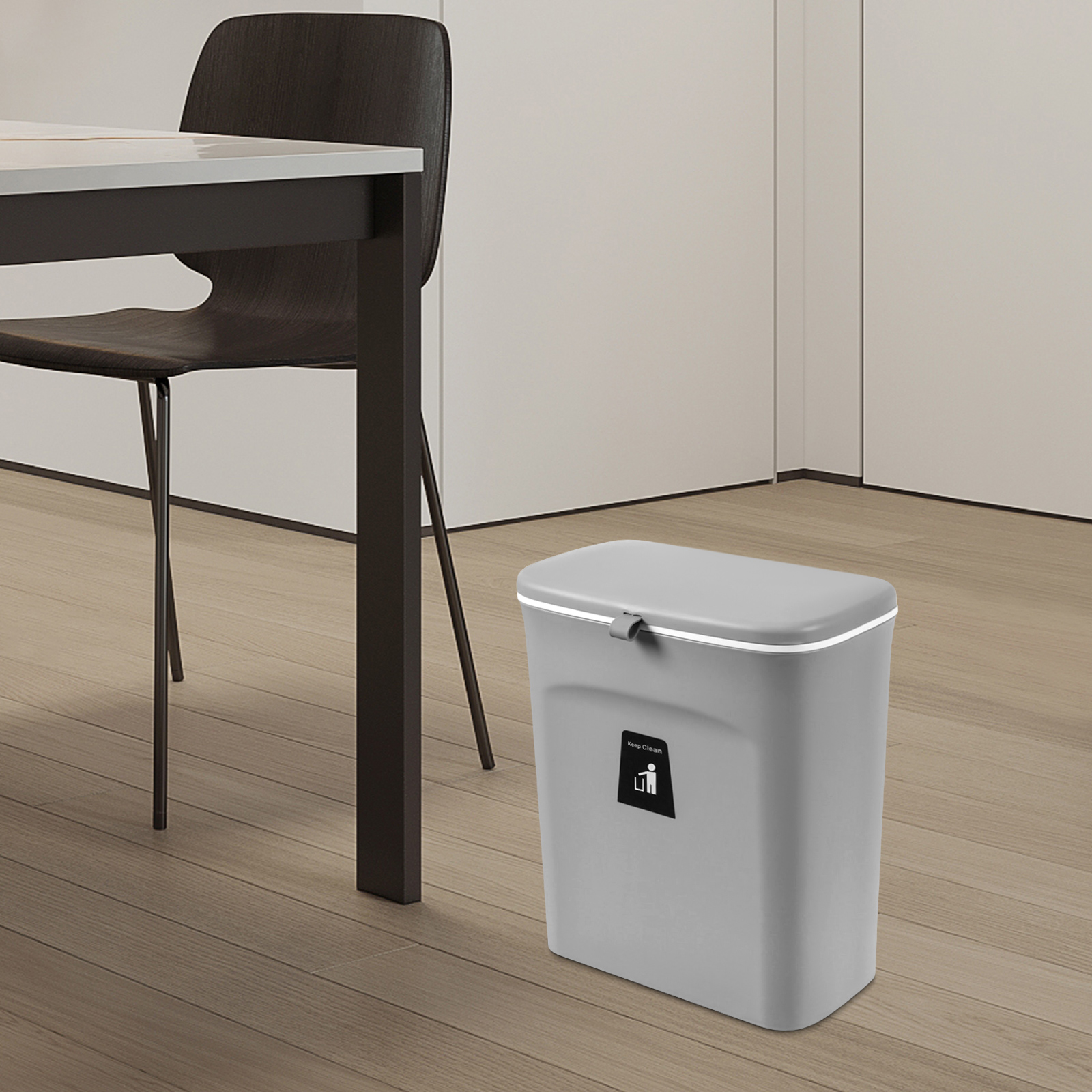 9L grijze vuilnisbak met schuifdeksel voor in de keuken, voor in de lade, de voorraadkast, de auto, de keuken, de badkamer, de slaapkamer en de woonkamer