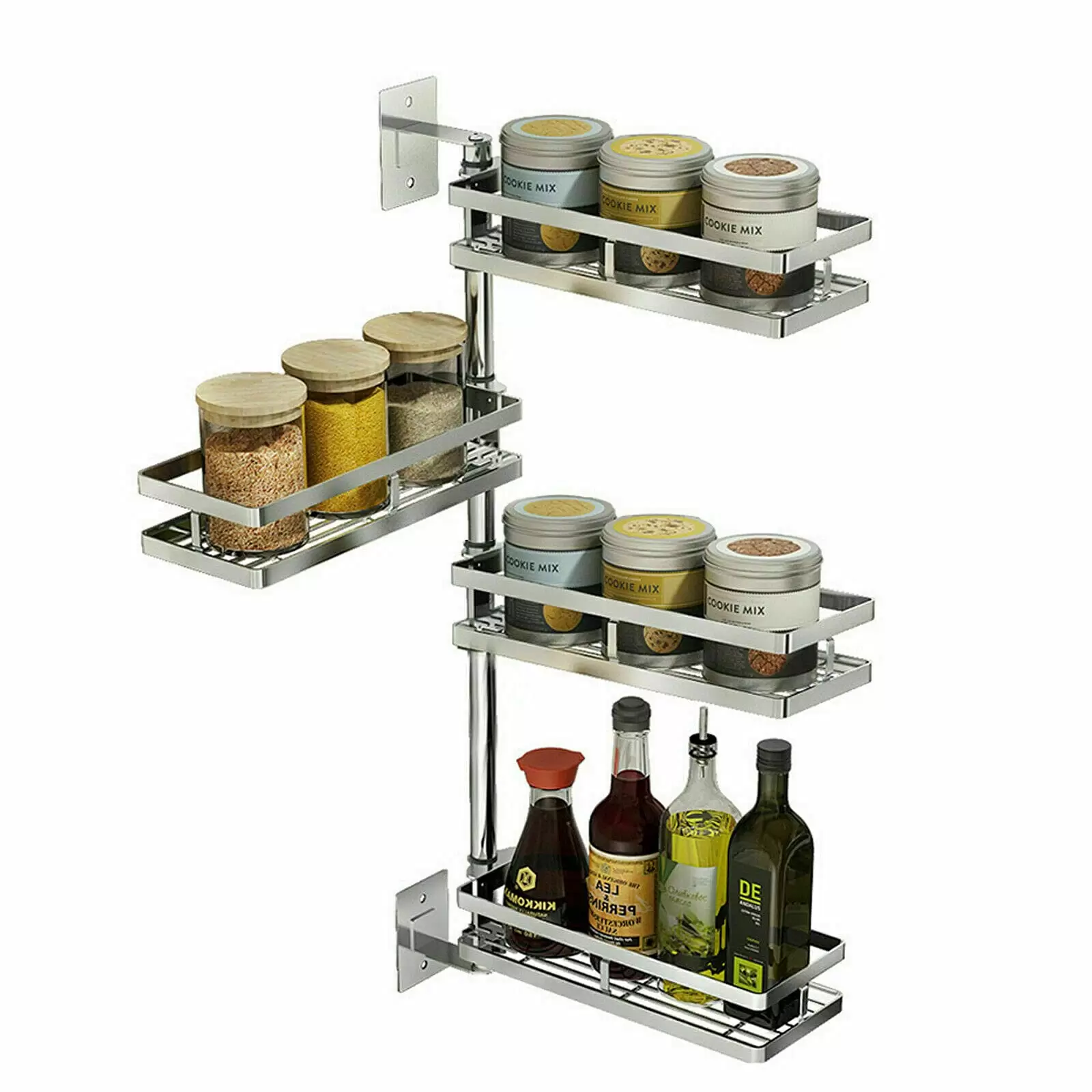 Edelstahl 4 Tier Multifunktions-Drehgefäße Gewürzregal Küchenregalhalter Organizer