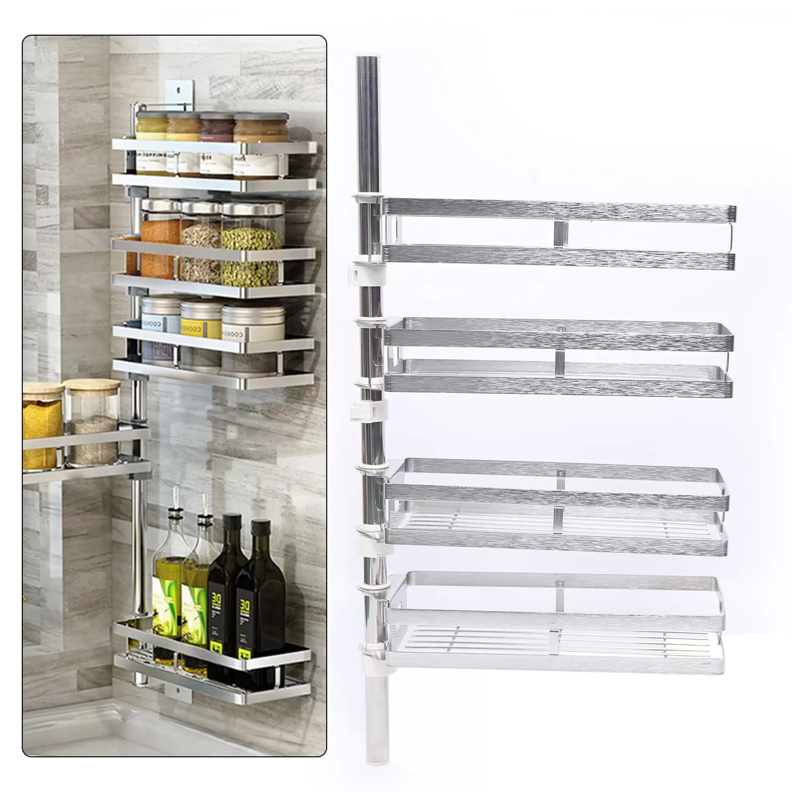 Edelstahl 4 Tier Multifunktions-Drehgefäße Gewürzregal Küchenregalhalter Organizer