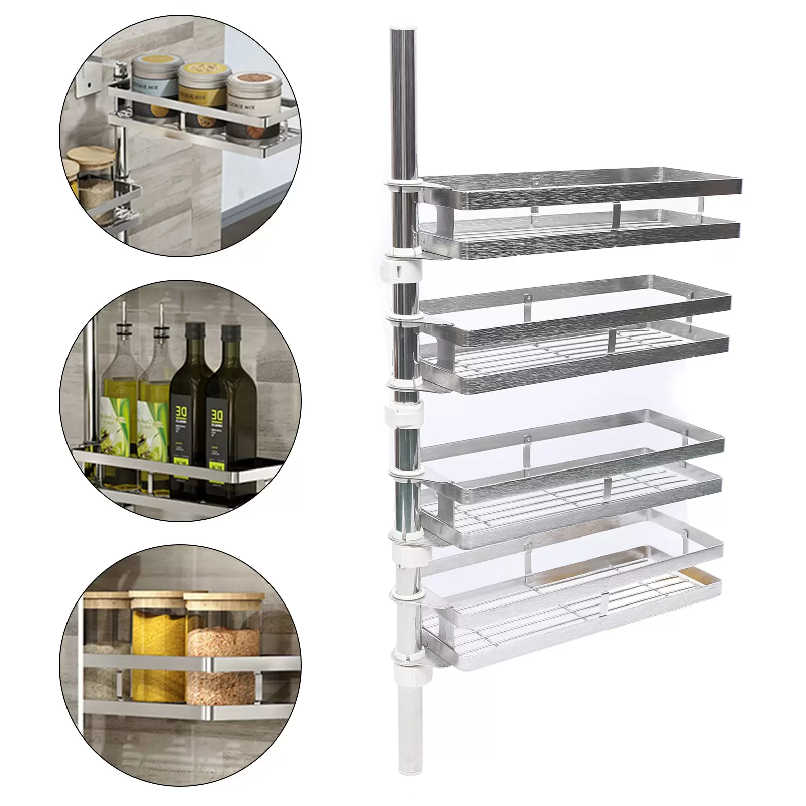Edelstahl 4 Tier Multifunktions-Drehgefäße Gewürzregal Küchenregalhalter Organizer