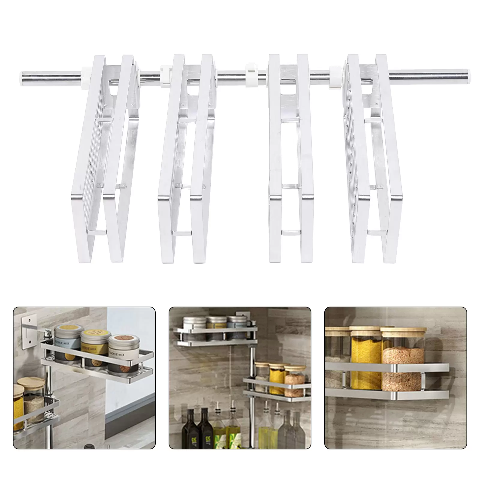 Edelstahl 4 Tier Multifunktions-Drehgefäße Gewürzregal Küchenregalhalter Organizer