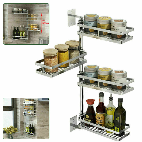Edelstahl 4 Tier Multifunktions-Drehgefäße Gewürzregal Küchenregalhalter Organizer