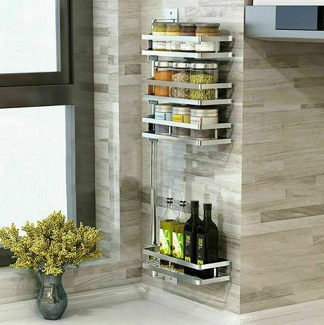 Edelstahl 4 Tier Multifunktions-Drehgefäße Gewürzregal Küchenregalhalter Organizer