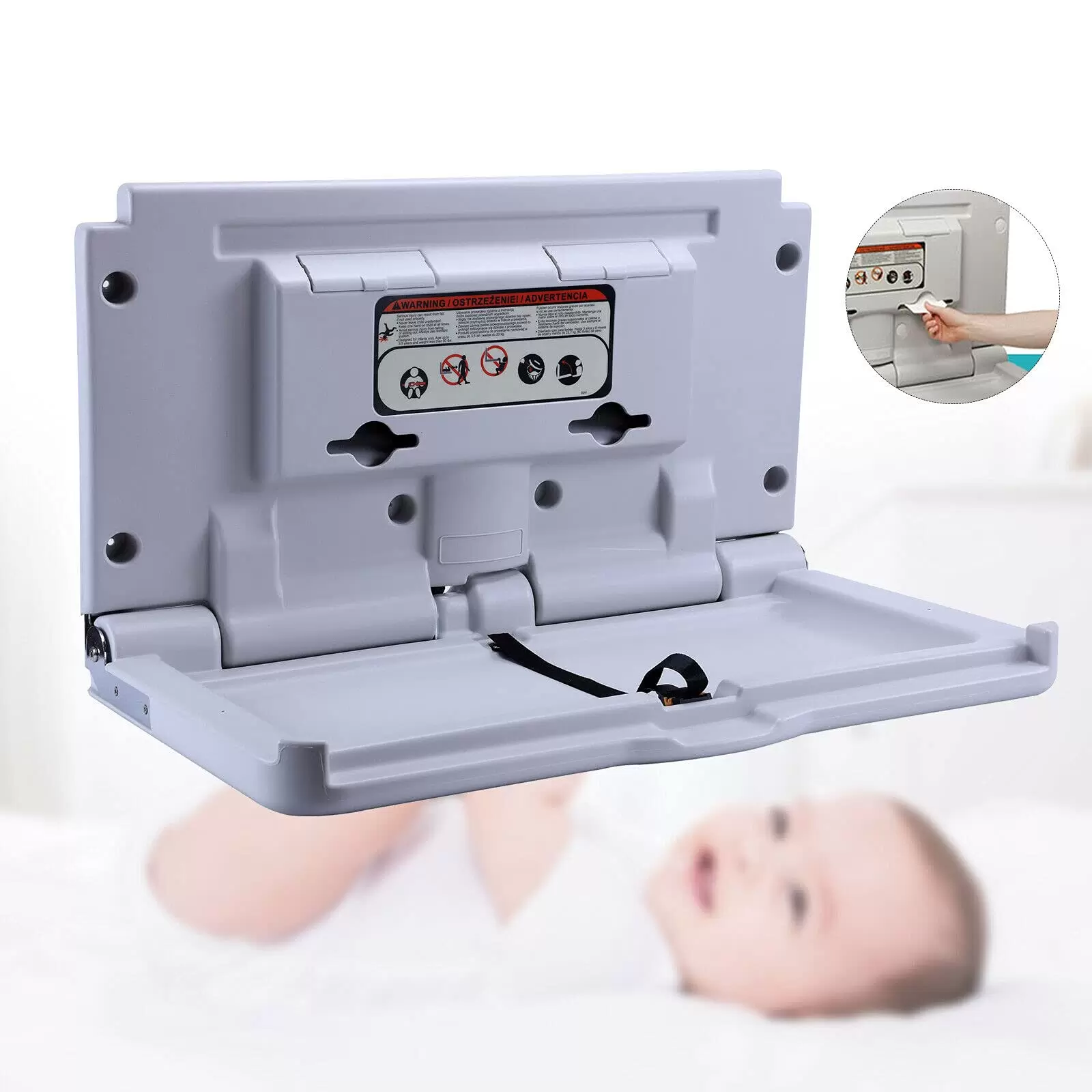 Wickelkommode Wickeltisch mit Sicherheitsgurt Baby Wickeltisch 87 * 50 * 51.6 cm Grau
