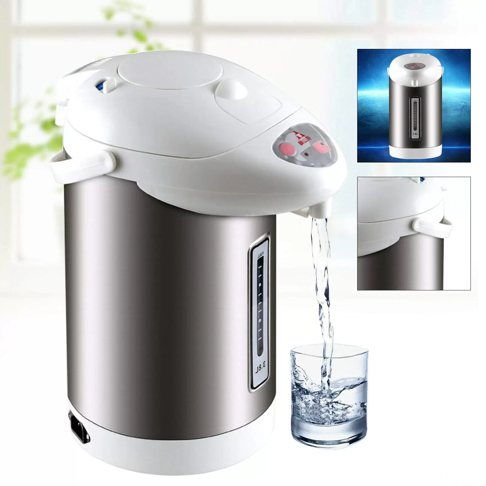 3.8L Edelstahl Elektrischer Heißwasserspender Wasserkocher Teekocher Thermoskanne 750W