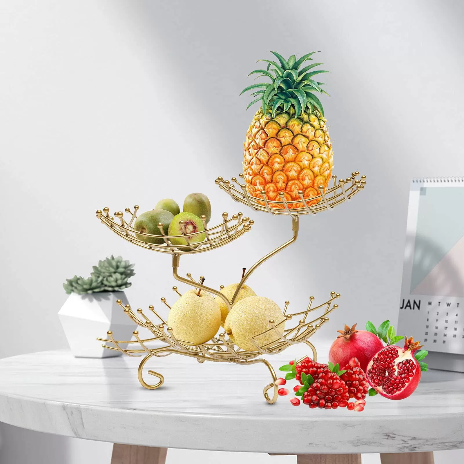 3 Ebenen Obstgericht Aufbewahrungsorganisator Küche Obst Gemüse Korbregal Dekokorb Obstschale Metallkorb Snacks