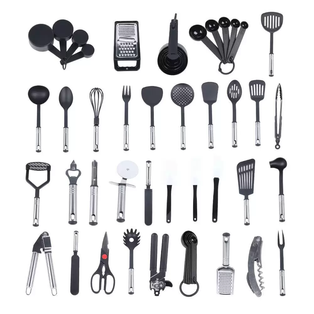 40 Stück Küchenutensilien Set, Nylon Edelstahlgriff Kochbesteck Set für Küche