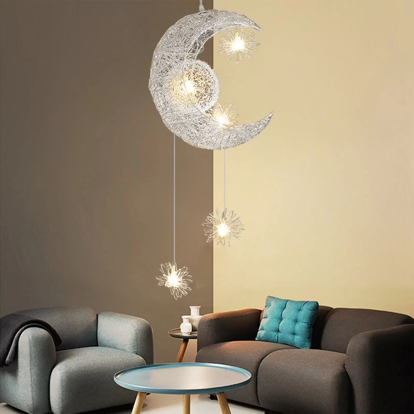 Deckenlampe Leuchte Kinder Mond LED Hänge Lampe Kreative Zimmer Kronleuchte Pendelleuchte