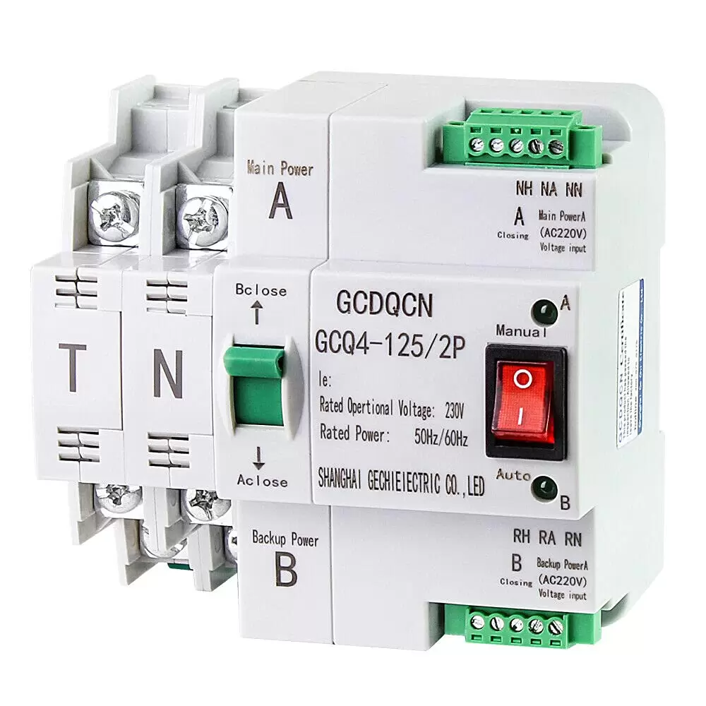 220V Dual Power Automatischer Transferschalter Transferschalter PC-Ebene MINI Umschalter 63A 2P