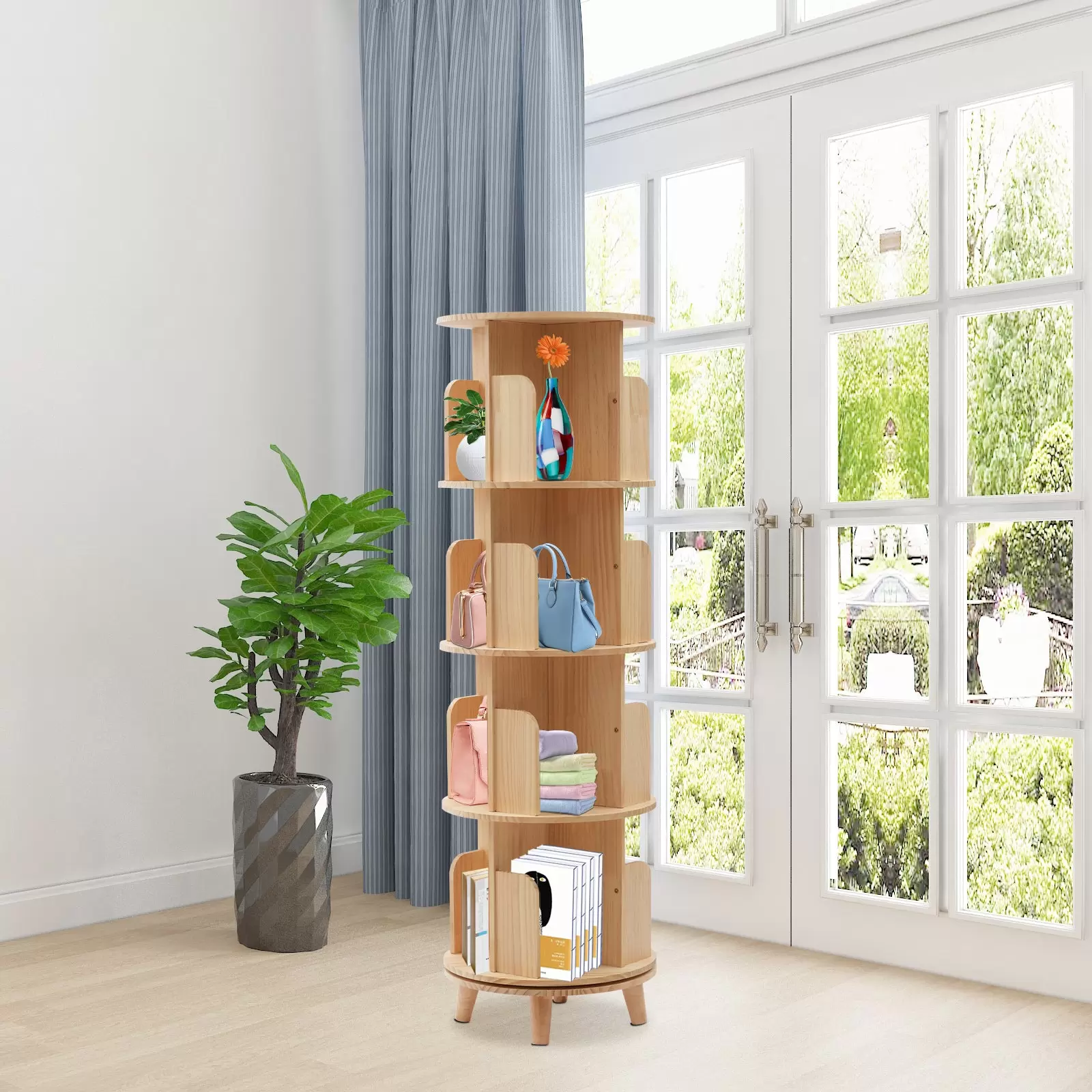 4 Lagiges Drehbares Bücherregal 360° Drehregal Aktenregal Freistehendes Regal Lagerregal Drehbares Bücherregal Standregal