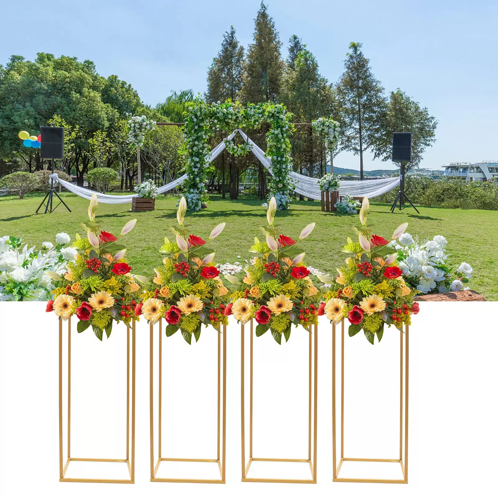 4 X Gold Metall Blumenständer Bodenständer 60x24x24XCM Abnehmbarer Blumenständer Säulenständer