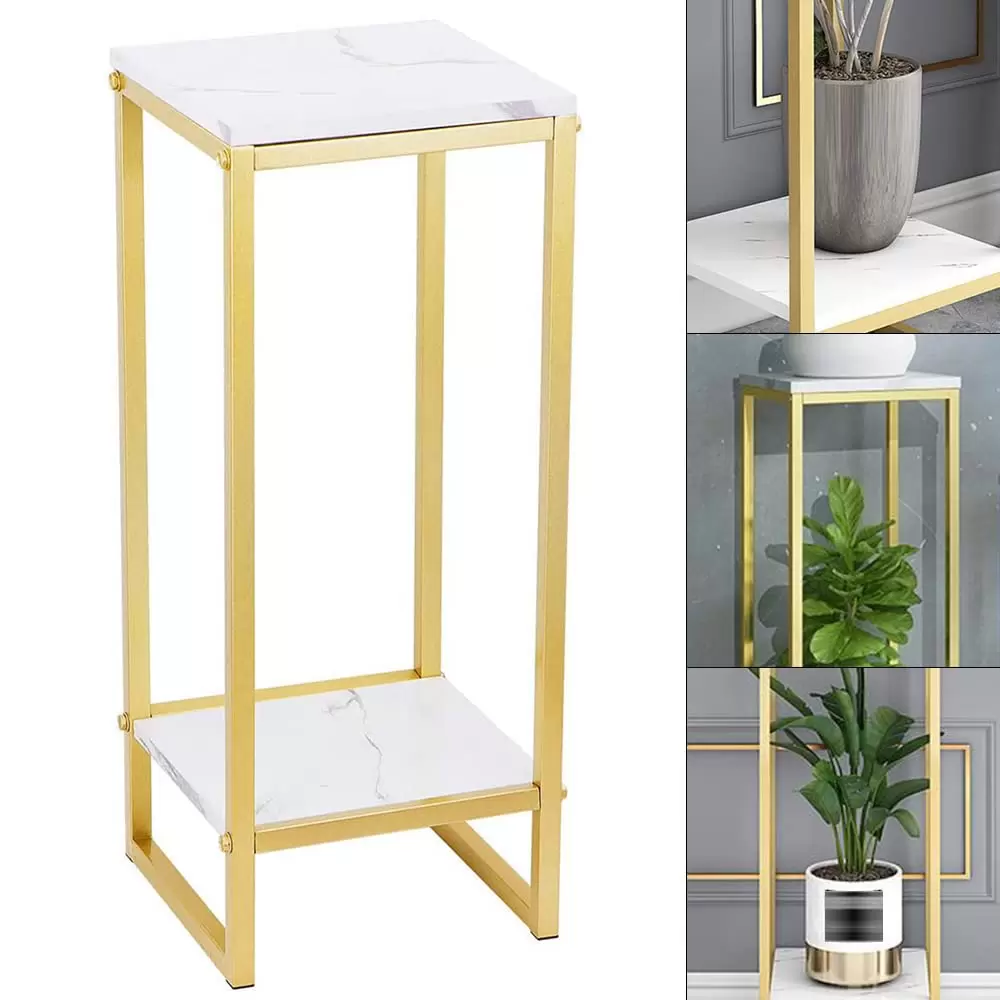 Blumenständer Metallständer für Zimmerpflanzen Pflanzensäule Viereckig Dekosäul, Gold