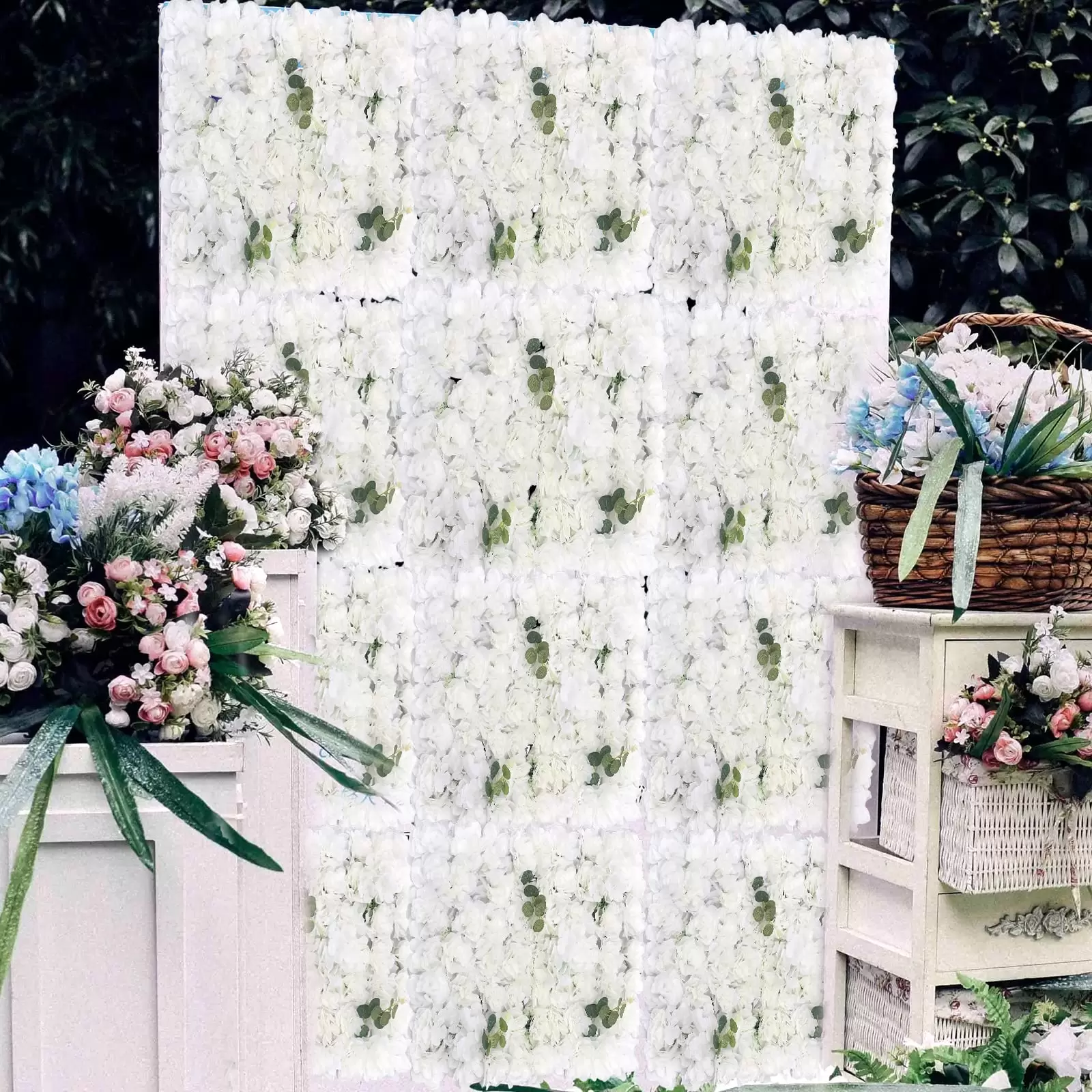 12x Künstliche Blumenwand Paneele 40 x 60CM Seidenblume Weiße DIY Hochzeitsstraßenhintergrund Blumen